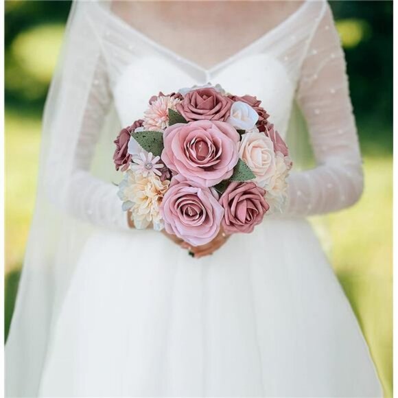 Roses Artificial Flowers Pink Bouquets Box Set Dusty Blush 19pcs - Picture 2 of 6